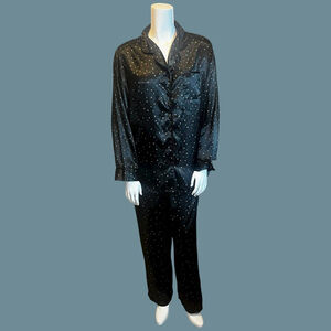 Women's Beyond Beautiful XL Black Multicolour Polka Dot Pajama Set
